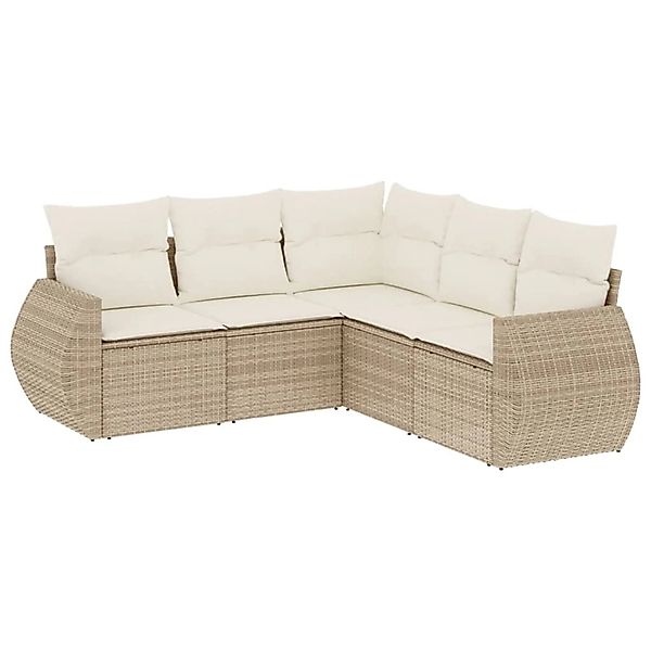 vidaXL 5-Tlg Garten-Sofagarnitur mit Kissen Beige Poly Rattan 3253685 günstig online kaufen