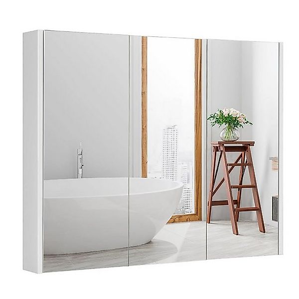 KOMFOTTEU Spiegelschrank Badezimmerschrank mit 3 Türen,65 x 11 x 90 cm günstig online kaufen