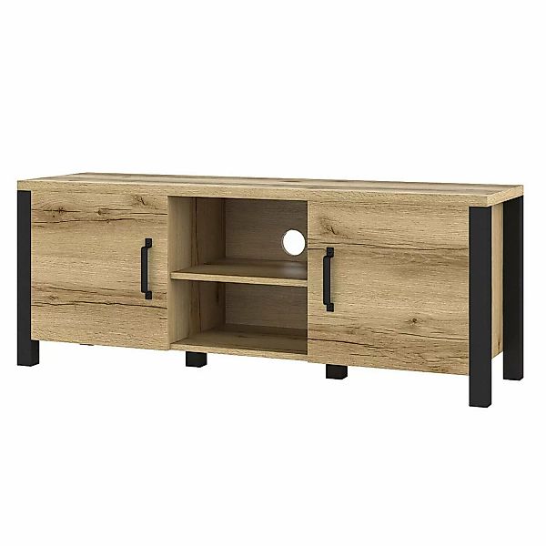 Wohnzimmer TV Lowboard in Grand Natural Oak Nb. mit schwarz supermatt ORADE günstig online kaufen