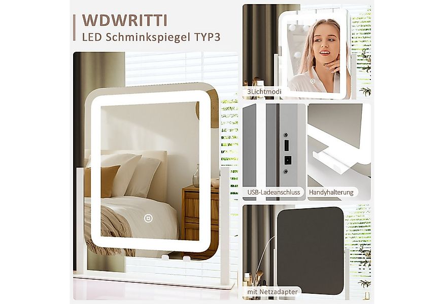 WDWRITTI Schminkspiegel mit beleuchtung, USB-Ladeanschluss, Handyhalterung günstig online kaufen