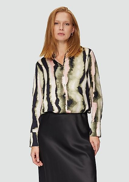 s.Oliver BLACK LABEL Langarmbluse Satin-Bluse mit All-over-Print Raffung günstig online kaufen