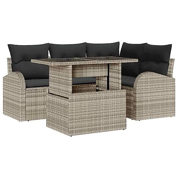 vidaXL Gartensofa-set mit Kissen 5-Tlg Hellgrau Poly-Rattan 3357375 günstig online kaufen