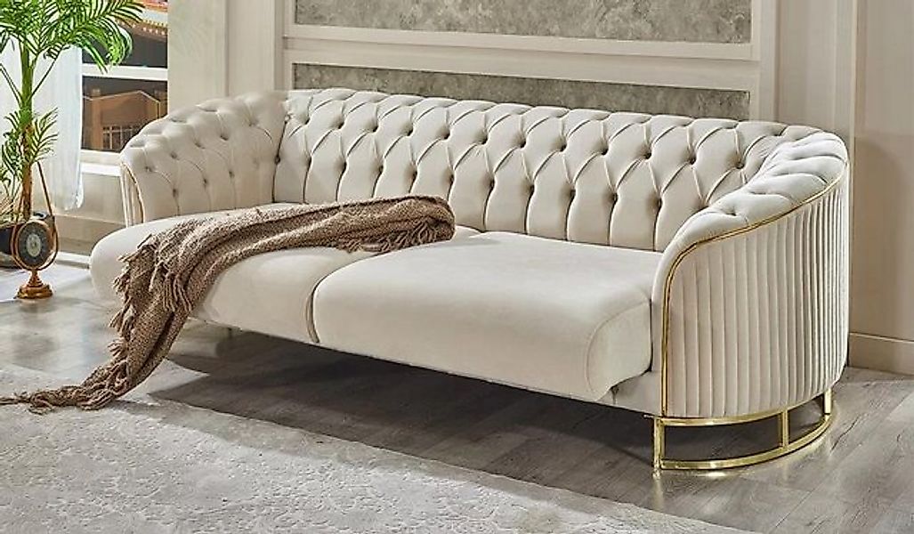 JVmoebel Sofa Sofa Dreisitzer Couch Weiß Chesterfield Wohnzimmer Sofas 3 Si günstig online kaufen