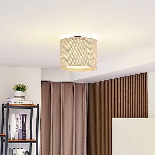 Lindby Deckenleuchte Soula, Ø 26 cm, beige, Kunststoff, E27 günstig online kaufen