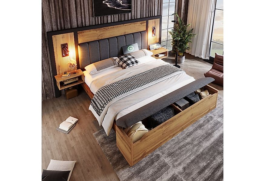 HAUSS SPOLE Massivholzbett 160×200 mit Leselampe und USB C Nachttisch und S günstig online kaufen