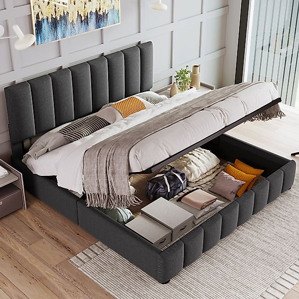Ulife Boxspringbett graues und hydraulisches Doppelbett günstig online kaufen