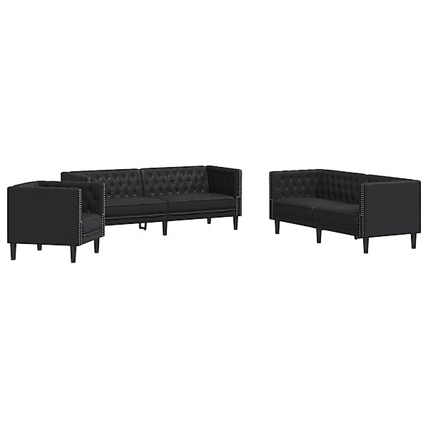 vidaXL 3-Tlg Chesterfield-Sofa-Set Schwarz Kunstleder 3209267 günstig online kaufen