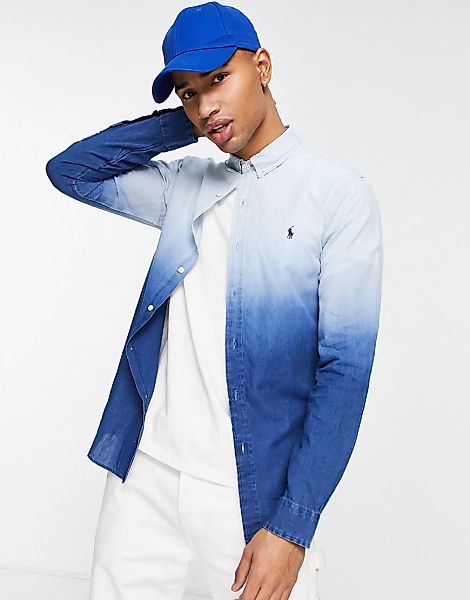 Polo Ralph Lauren – Baumwollhemd mit Batikprint in Blau mit Polospieler-Log günstig online kaufen