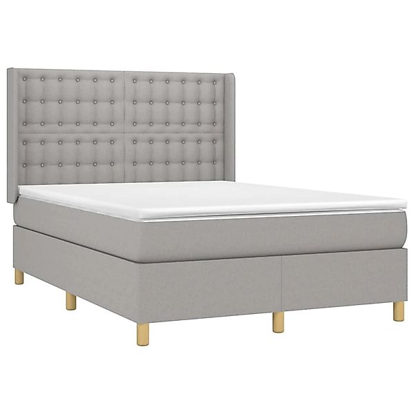 vidaXL Boxspringbett mit Matratze & LED Hellgrau 140x200 cm Stoff 3139197 günstig online kaufen