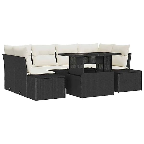 vidaXL Sofa Set mit Kissen 7-Tlg Schwarz und Creme Poly-Rattan 3349113 günstig online kaufen