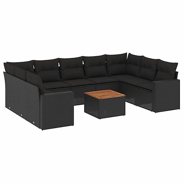 vidaXL 10-Tlg Garten-Sofagarnitur mit Kissen Schwarz Poly Rattan 3256594 günstig online kaufen
