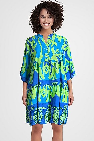 PEKIVESSA Tunikakleid Boho-Kleid mit V-Ausschnitt Farbenfroher Alloverdruck günstig online kaufen