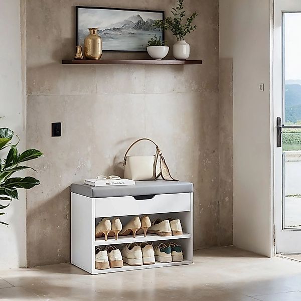Songmics Schuhbank Custos mit Kissen 3 Ebenen Weiß günstig online kaufen