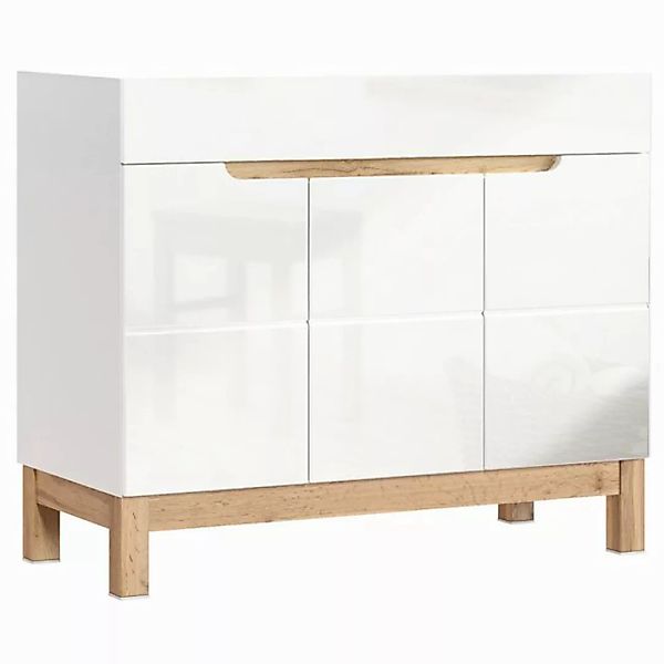 Lomadox Waschbeckenschrank SOLNA-56 weiß mit Wotaneiche 100x85x46cm günstig online kaufen