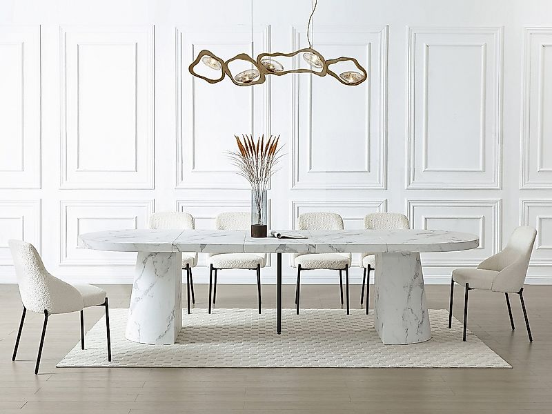 Esstisch ausziehbar - 6 bis +12 Personen - MDF - Marmor-Optik Weiß - CLOEVA günstig online kaufen
