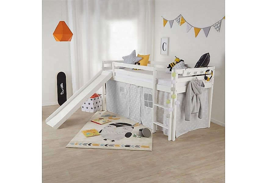 Homestyle4u Hochbett 90x200 Kinderbett Spielbett Kiefer massiv mit Rutsche günstig online kaufen