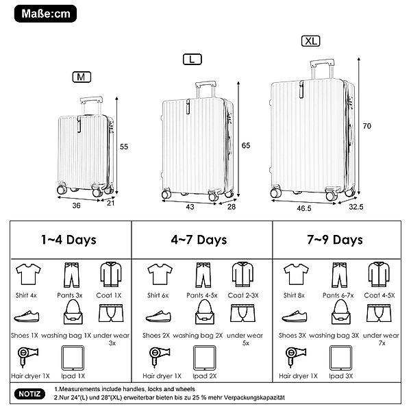 REDOM Hartschalen-Trolley Reise Trolley Gepäck, Nur 1 Hartschalen-Trolley, günstig online kaufen