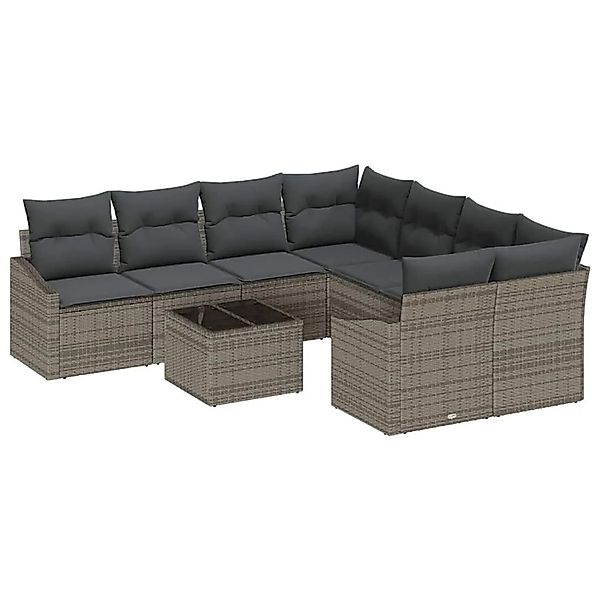 vidaXL Sofa Set mit Kissen 9-Tlg Grau Poly-Rattan 3346659 günstig online kaufen