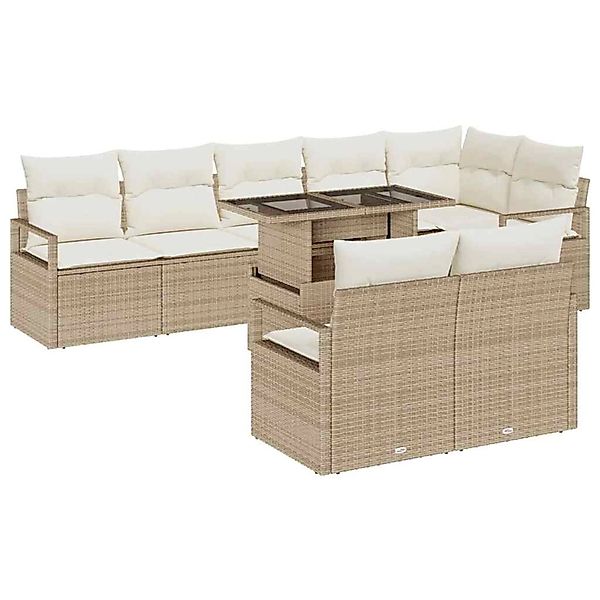 vidaXL Garten-Sofa-Set mit Speicher 9-Tlg Beige Poly Rattan 3357584 günstig online kaufen