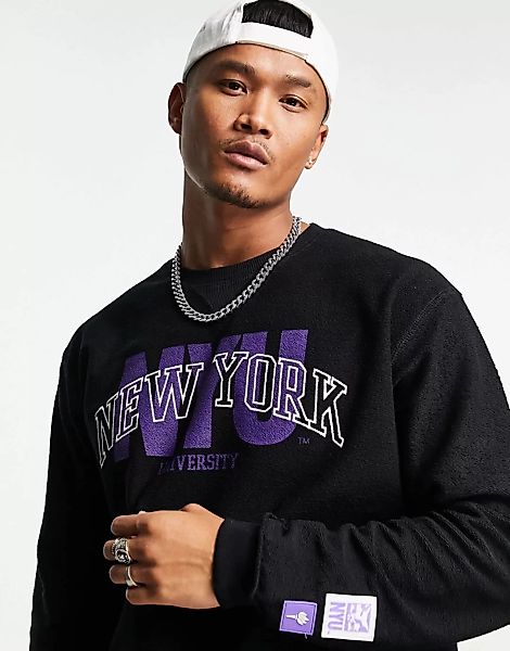 Bershka – Sweatshirt in Anthrazit mit „New York“-Textprint im College-Look- günstig online kaufen
