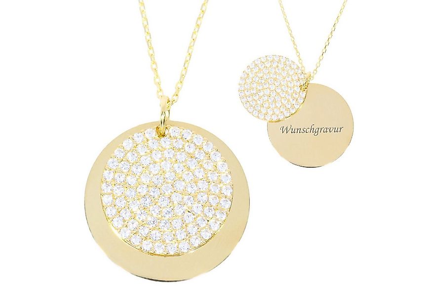 Stella-Jewellery Collier 585er Collierkette Gold Gravurplatte und Zirkonia, günstig online kaufen