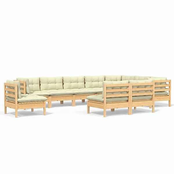 vidaXL 10-tlg Garten-Lounge-Set mit Creme Kissen Massivholz Kiefer Modell 4 günstig online kaufen