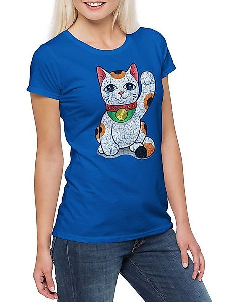 Urban Backwoods Print-Shirt Maneki Neko VI Damen T-Shirt Cat Katze Winkekat günstig online kaufen