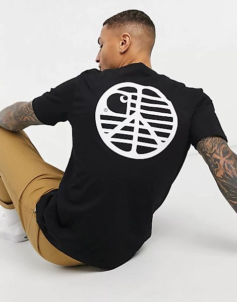 Carhartt WIP – Schwarzes T-Shirt mit Peace-Print am Rücken günstig online kaufen