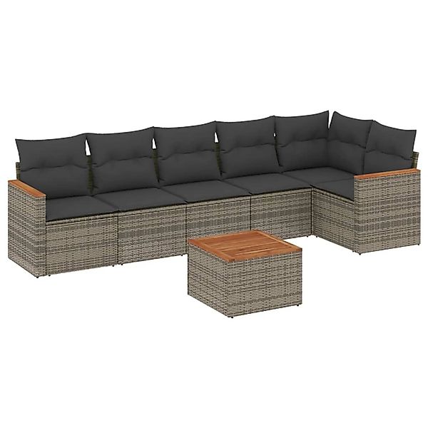 vidaXL 7-Tlg Garten-Sofagarnitur mit Kissen Grau Poly Rattan 3258399 günstig online kaufen