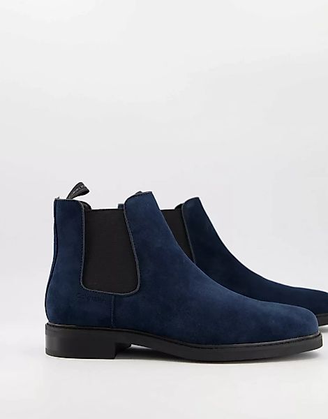 Calvin Klein – Fintan – Chelsea-Stiefel aus Leder in Marineblau günstig online kaufen