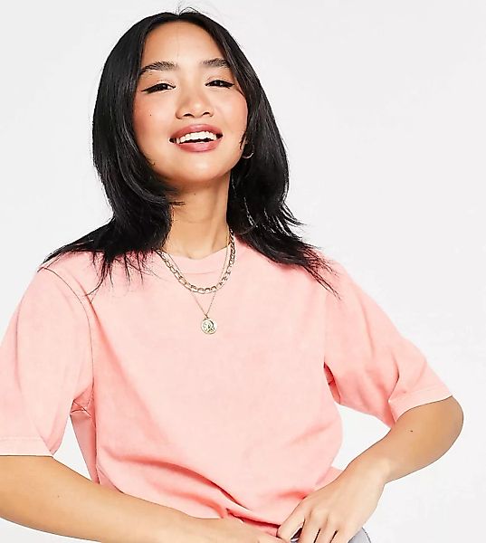 ASOS DESIGN Petite – Oversize T-Shirt in verwaschenem Korallenrot-Rosa günstig online kaufen