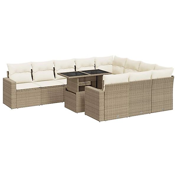 vidaXL 11-Tlg Garten-Sofagarnitur mit Kissen Beige Poly Rattan 3326389 günstig online kaufen