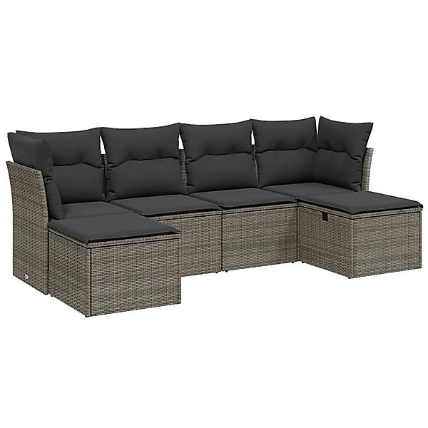 vidaXL 6-Tlg Garten-Sofagarnitur mit Kissen Grau Poly Rattan 3263236 günstig online kaufen