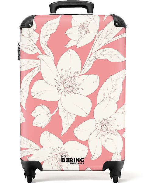 NoBoringSuitcases.com© Hartschalen-Trolley Rosa mit weißen Blüten günstig online kaufen