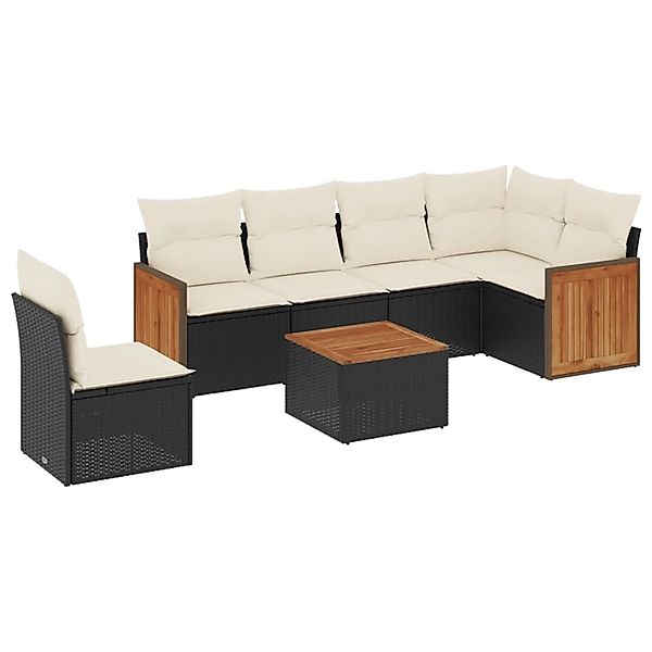 vidaXL 7-Tlg Garten-Sofagarnitur mit Kissen Schwarz Poly Rattan 3227701 günstig online kaufen