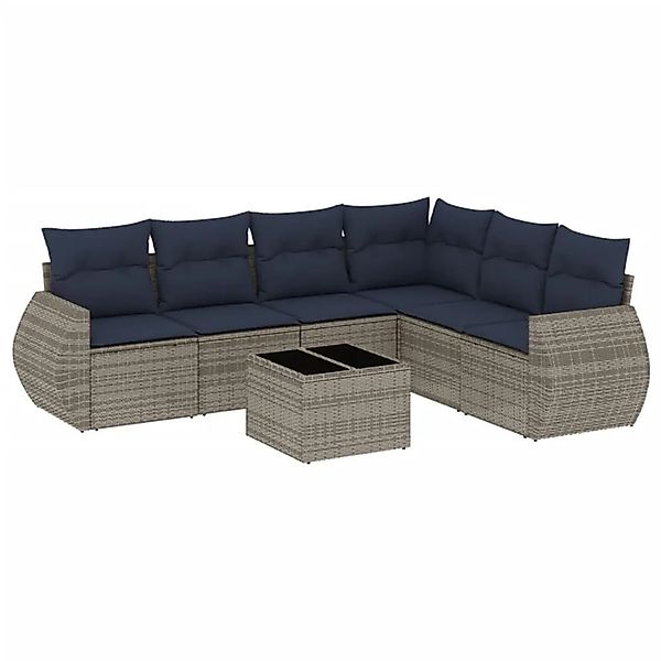 vidaXL 7-Tlg Gartensofa-Set mit Kissen Grau Polyrattan 3221420 günstig online kaufen