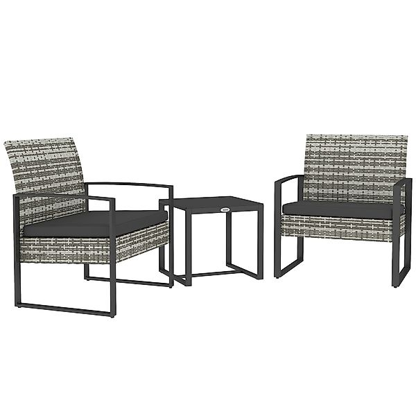 Outsunny Garten Lounge Set 2-Sitzer 3-teilig 2 Stühle mit Kissen + Couchtis günstig online kaufen