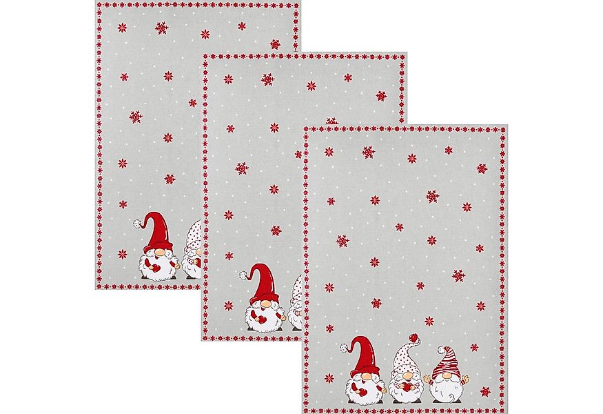 Kracht Geschirrtuch Geschirrtuch "Winterwichtel" 3er-Pack, Halbleinen Motiv günstig online kaufen