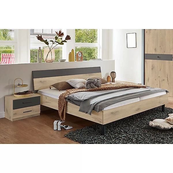 Schlafzimmer-Set 3-teilig BRADFORD-43 Bett 160x200 cm, Eiche mit graphit günstig online kaufen