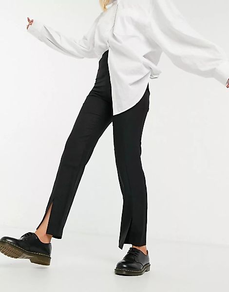 ASOS DESIGN – Schwarze Hose mit schmalem Bein und Schlitz vorn günstig online kaufen