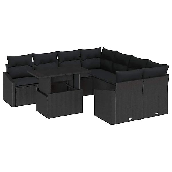 vidaXL 9-Tlg Garten-Sofagarnitur mit Kissen Schwarz Poly Rattan 3357716 günstig online kaufen