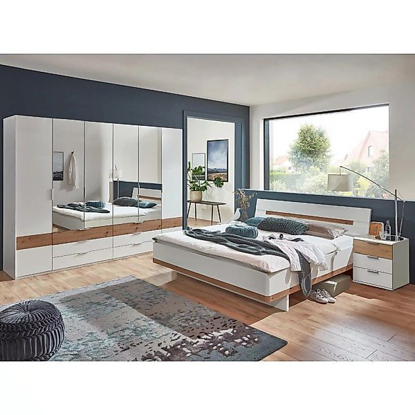 Schlafzimmer Set mit Drehtürenschrank, 4-teilig, GRANADA-43 in weiß mit Art günstig online kaufen