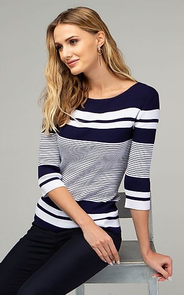 Passioni 3/4 Arm-Pullover mit weißen Kontraststreifen günstig online kaufen