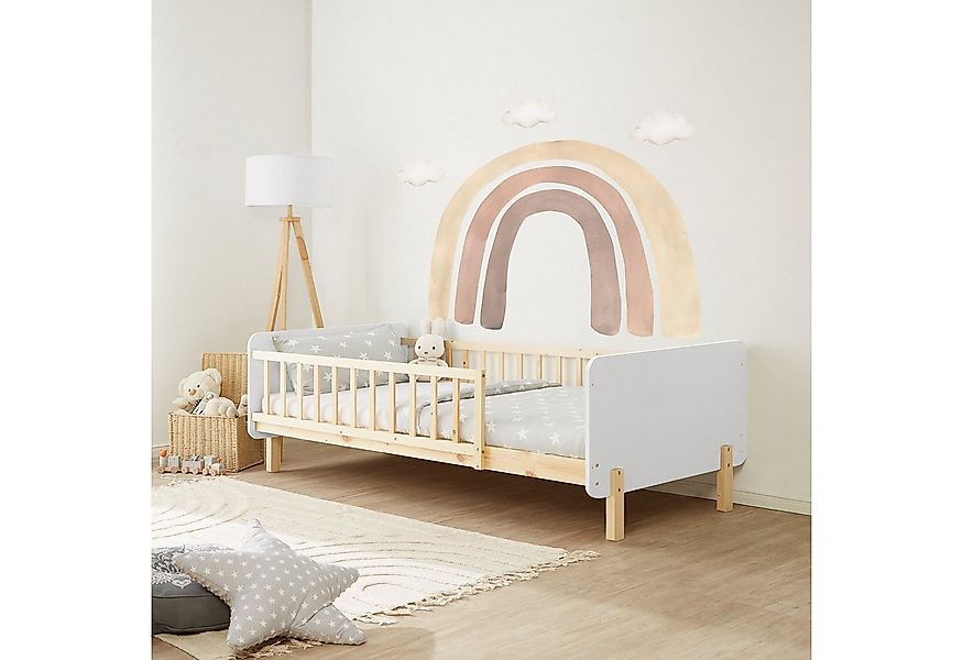 Homestyle4u Kinderbett Kinderbett 90x200 Einzelbett Rausfallschutz Holzfüße günstig online kaufen