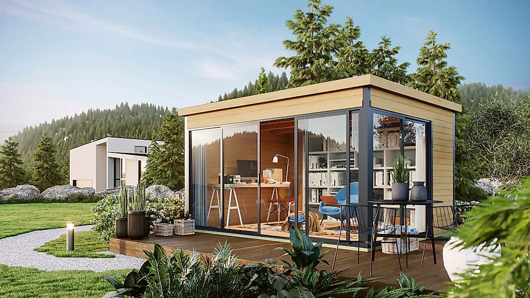 LASITA MAJA Gartenhaus "DOMEO 4 NATUR/ANTHRAZIT" Fundamentmass 4180 x 3219, günstig online kaufen