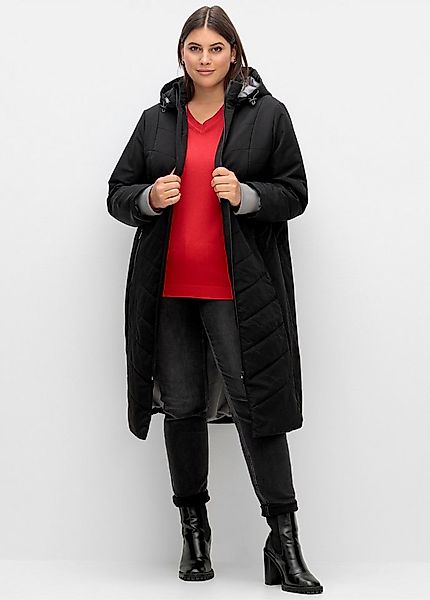 Sheego Langmantel Steppmantel . mit abzippbarer Kapuze und Kontrastdetails günstig online kaufen