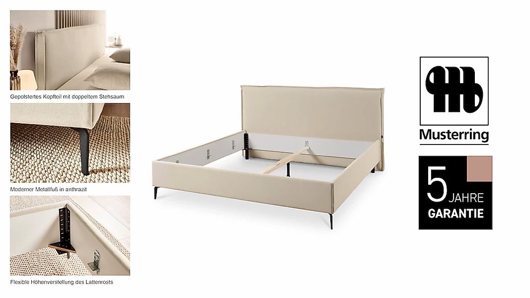 Musterring Polsterbett "Elos" Kopfteil mit doppeltem Stehsaum, Metallfuß in günstig online kaufen