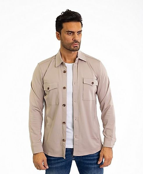 Denim Distriqt Langarmhemd Sportliches Herren Überhemd mit Elasthan Beige S günstig online kaufen