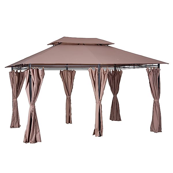 Outsunny Gartenpavillon Partyzelt 3x4m Doppeldach in Khaki, wetterfest & st günstig online kaufen