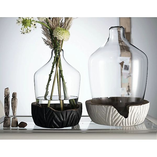 LEONARDO CASOLARE Vase mit Holz-Sockel 43 cm weiß Vasen günstig online kaufen